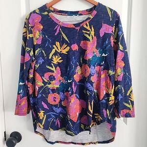 Escape By Habitat Clothes M Top Colorful Blouse 3/4 Sleeve High Low Size M
